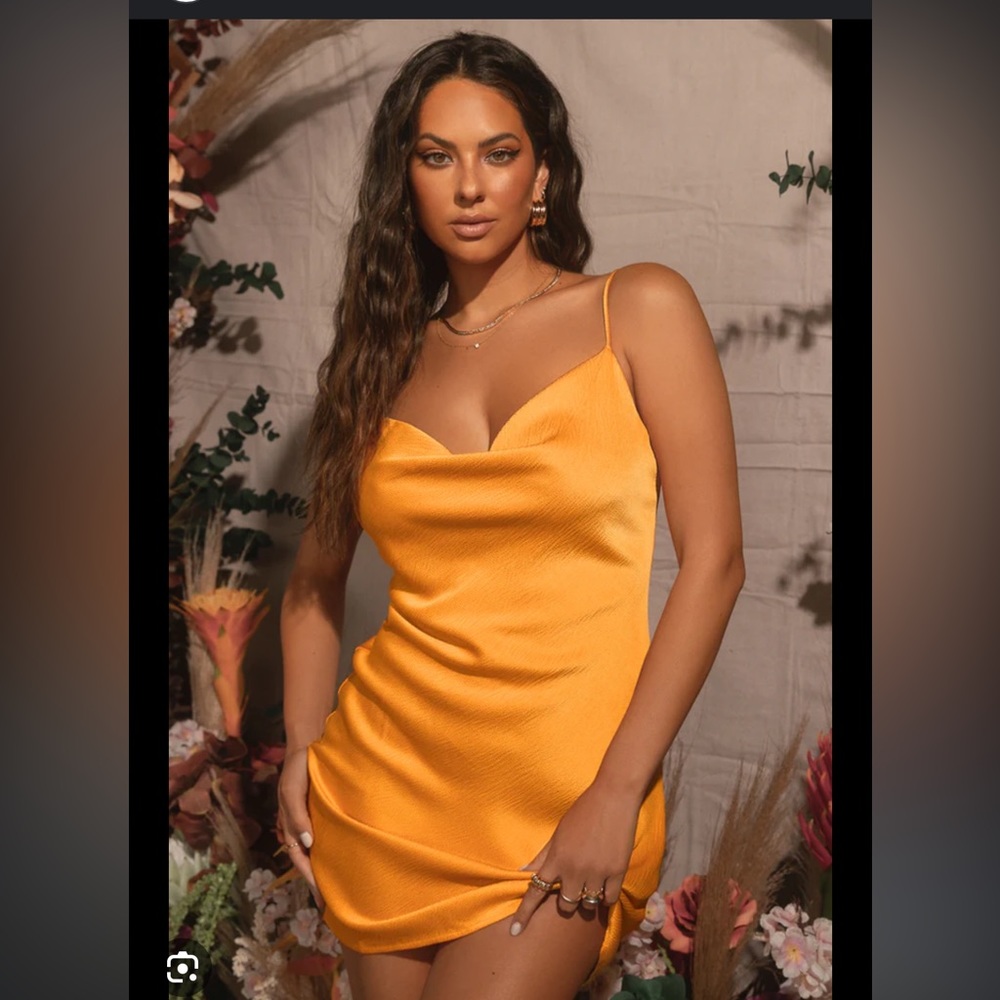 Cowl neck orange slip mini dress
